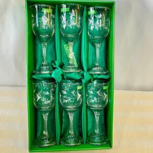 Eamon Willow Hand Cut Clear Sherry Wine Glasses Twisted Stem Ireland Boxed VTG